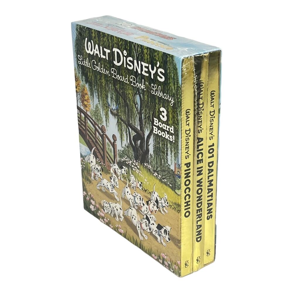 Walt Disney 3 Golden Board Books  Pinocchio Alice in Wonderland 101 Dalmatians